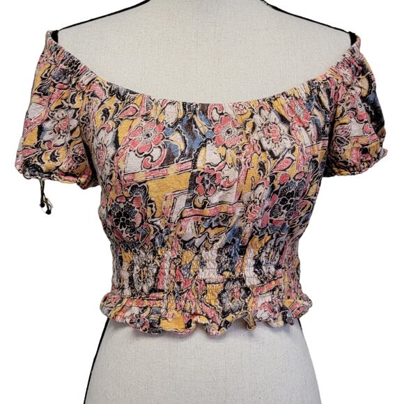 Free People Tops - Free People Mowgli Top Womens Sz S Floral Yellow Crop Peasant Boho Blouse Shirt‎